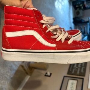Vans Red and White High-Top Sneakers